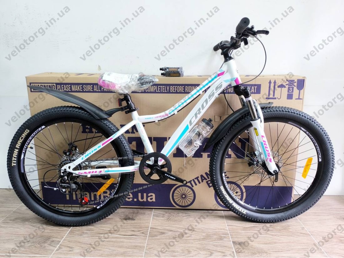 Велосипед Cross 24" Smile white‑green-violet — сучасний підлітковий хардтейл 