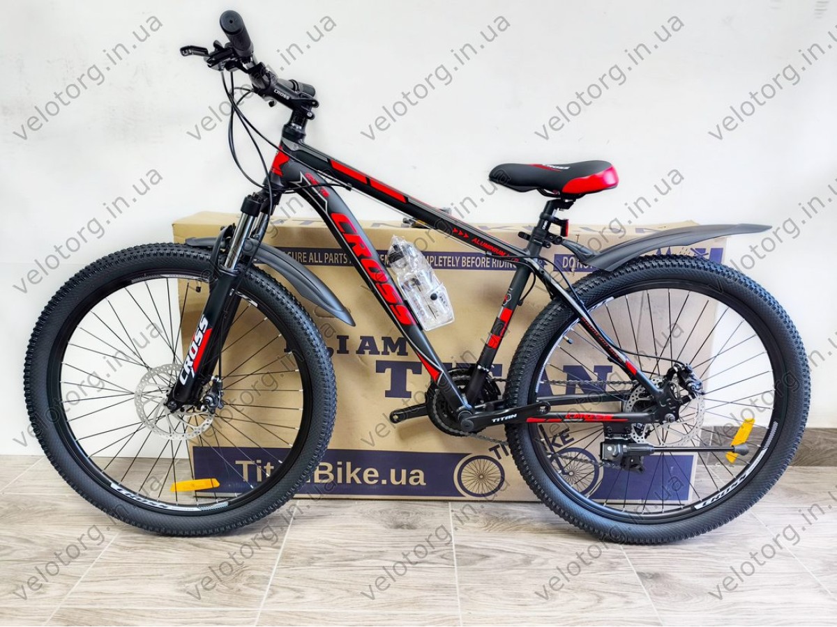Велосипед Cross 27,5" Hunter Рама-17" black-red — надійний гірський байк для активних поїздок. Безкоштовна Доставка