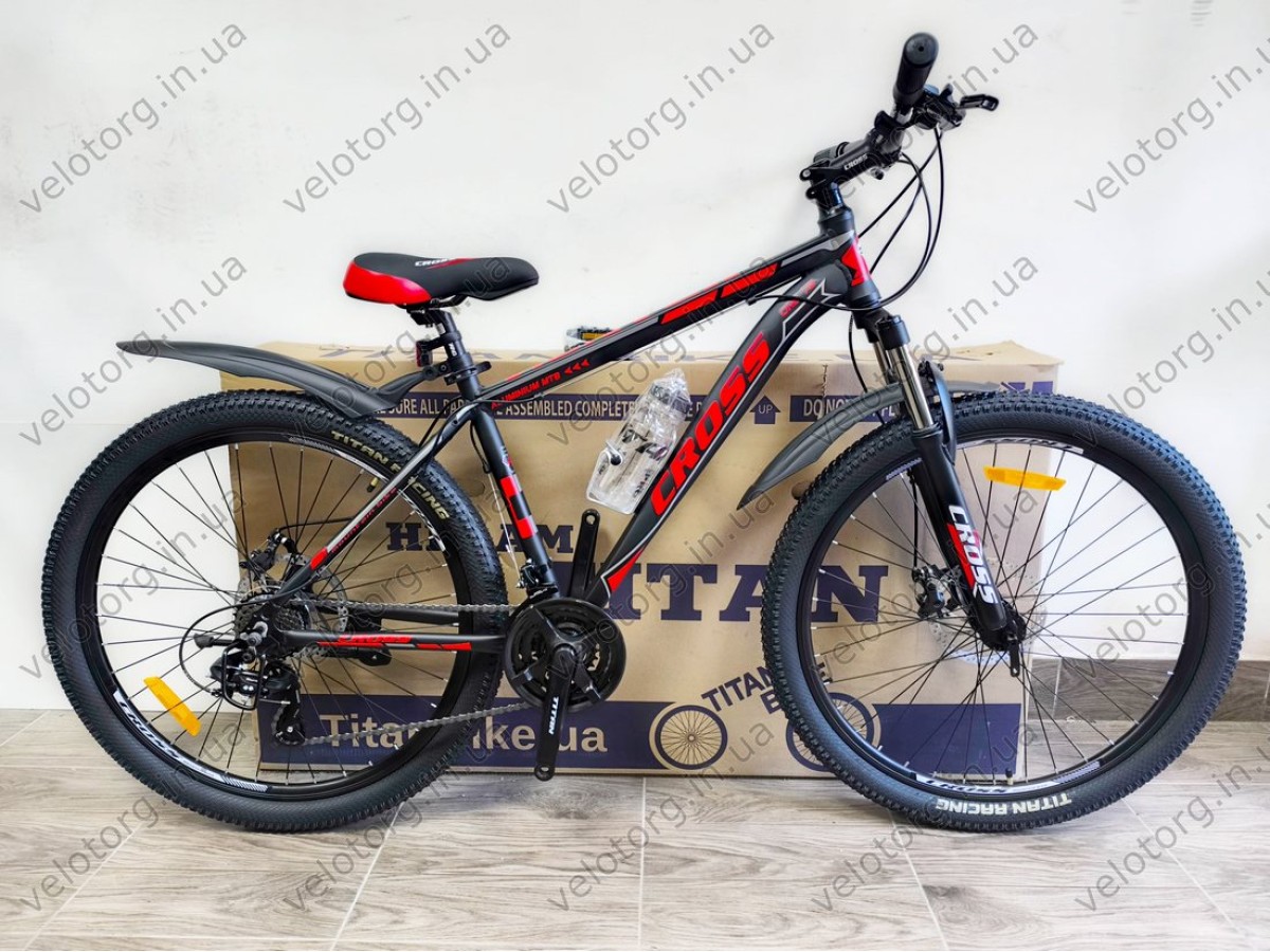 Велосипед Cross 27,5" Hunter Рама-17" black-red — надійний гірський байк для активних поїздок. Безкоштовна Доставка