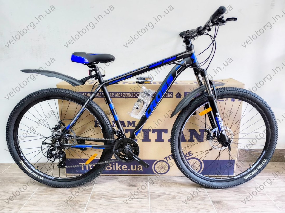 Велосипед Cross 29" Hunter Рама-20" black-blue — надійний гірський байк для активних поїздок. Безкоштовна Доставка