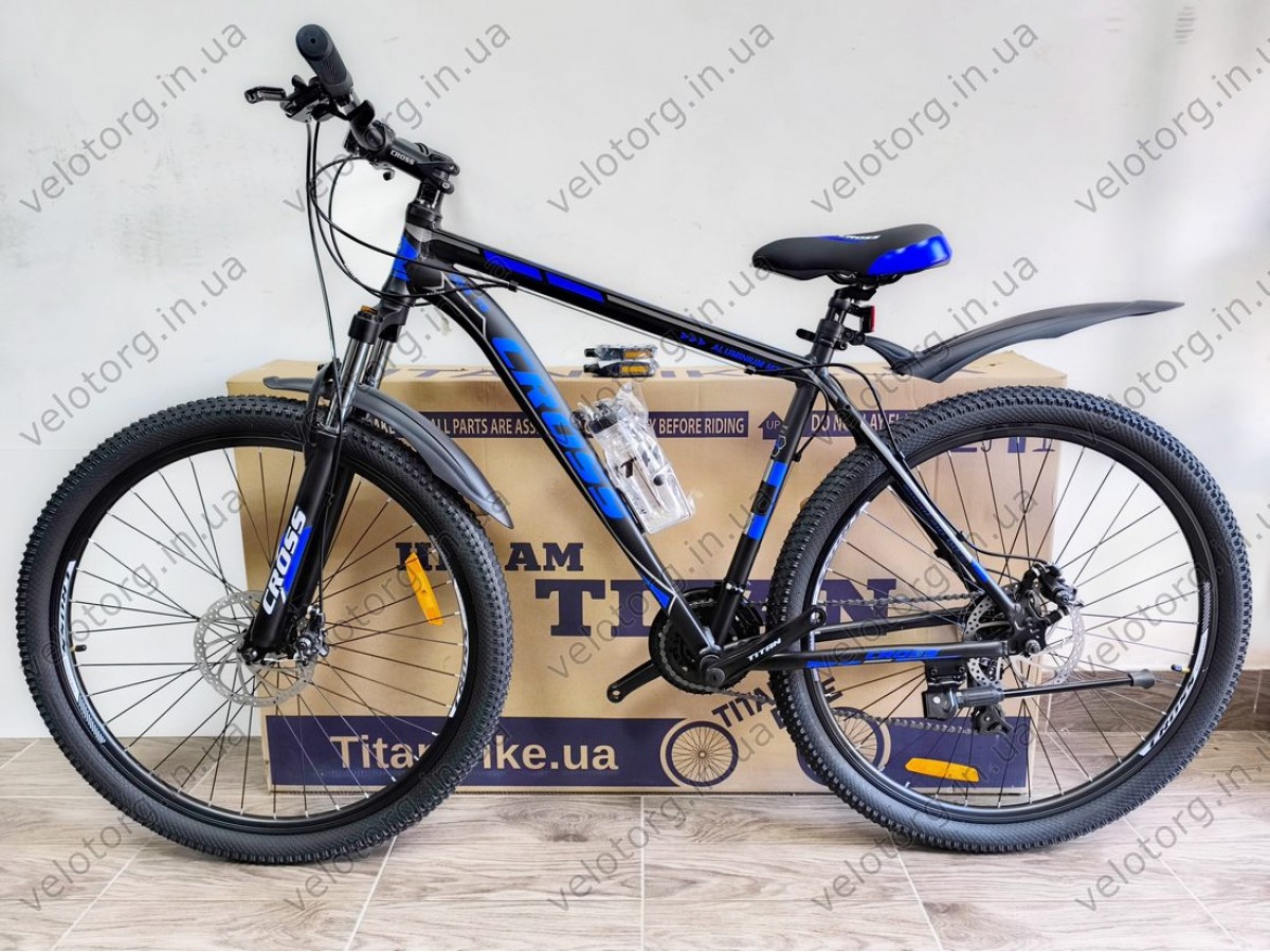 Велосипед Cross 29" Hunter Рама-20" black-blue — надійний гірський байк для активних поїздок. Безкоштовна Доставка