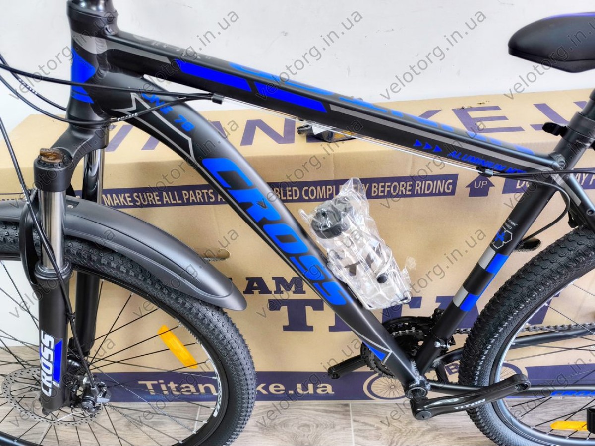 Велосипед Cross 29" Hunter Рама-20" black-blue — надійний гірський байк для активних поїздок. Безкоштовна Доставка