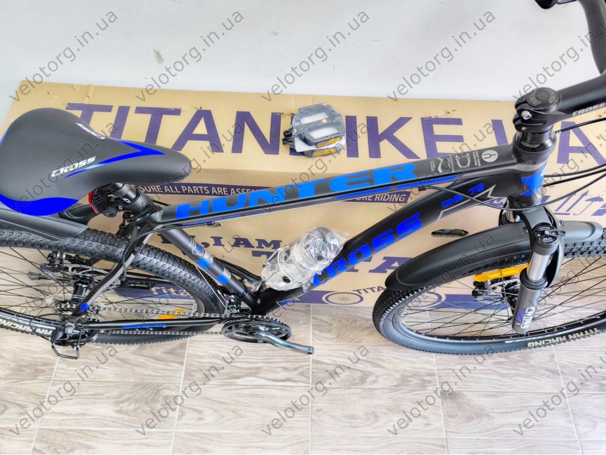 Велосипед Cross 29" Hunter Рама-20" black-blue — надійний гірський байк для активних поїздок. Безкоштовна Доставка