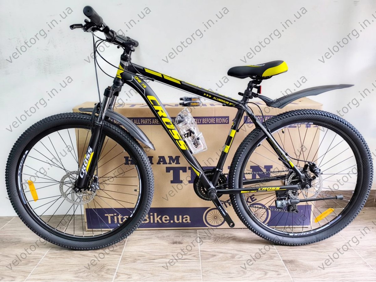 Велосипед Cross 29" Hunter Рама-20" black-yellow — надійний гірський байк для активних поїздок. Безкоштовна Доставка