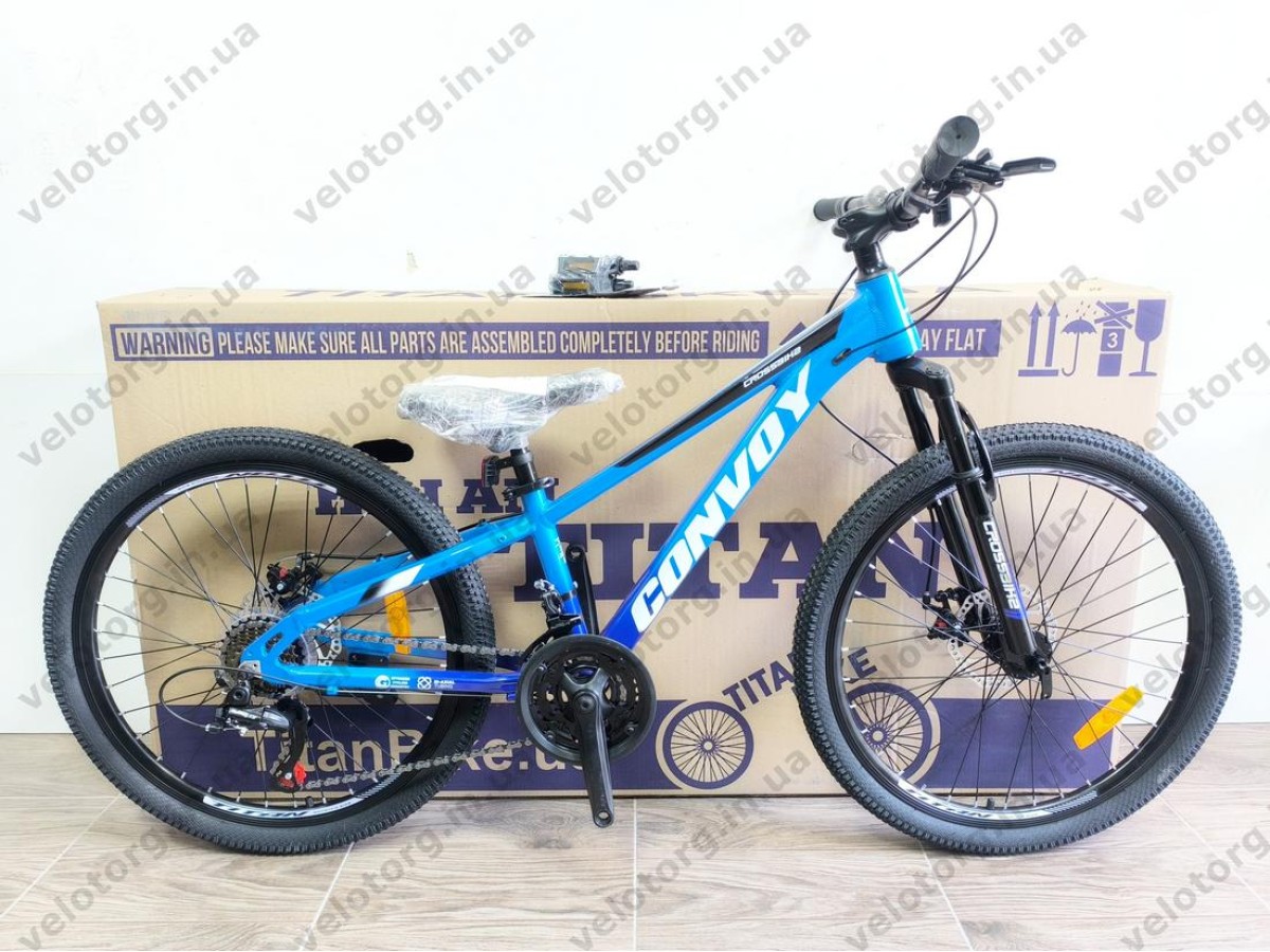 Велосипед CrossBike 24″ Convoy 2026 рама 11″ blue-black - алюмінієвий