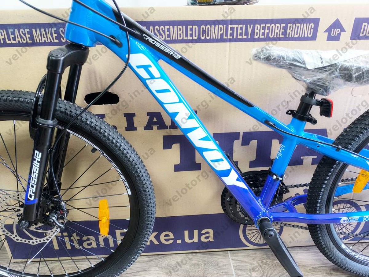 Велосипед CrossBike 24″ Convoy 2026 рама 11″ blue-black - алюмінієвий