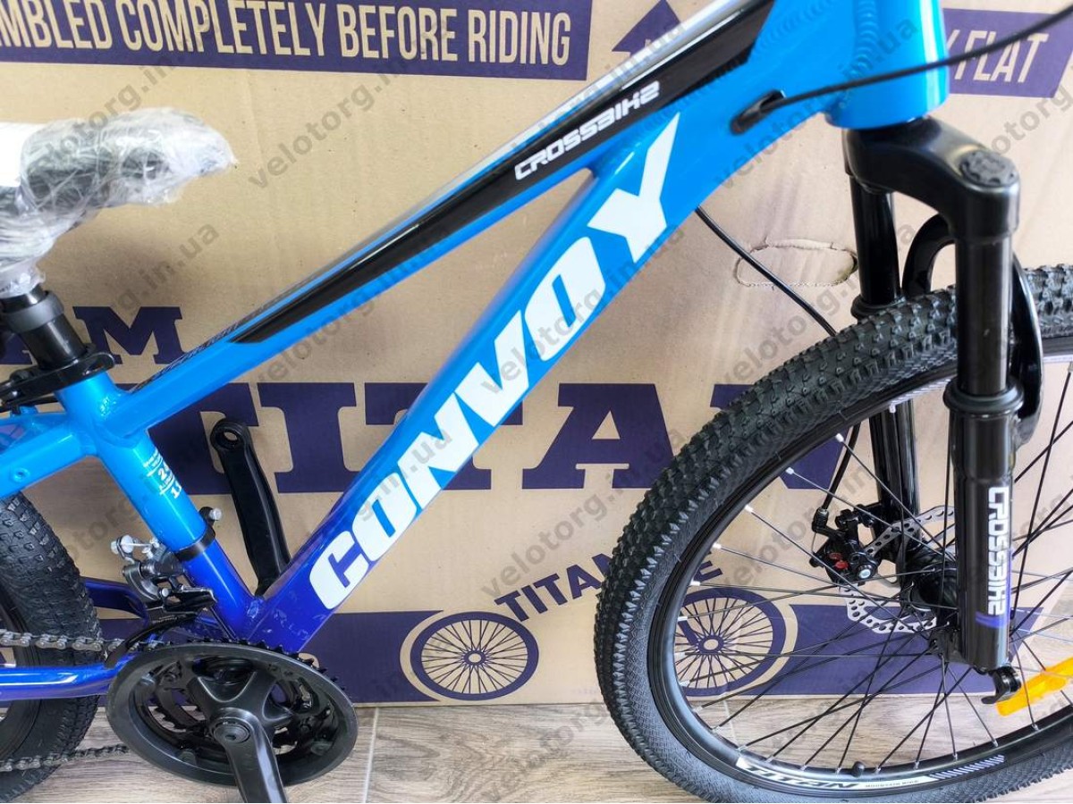 Велосипед CrossBike 24″ Convoy 2026 рама 11″ blue-black - алюмінієвий