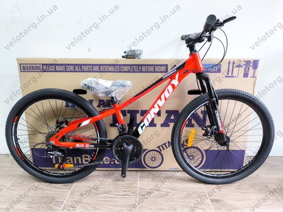 Велосипед CrossBike 24″ Convoy 2026 рама 11″ red-black - алюмінієвий