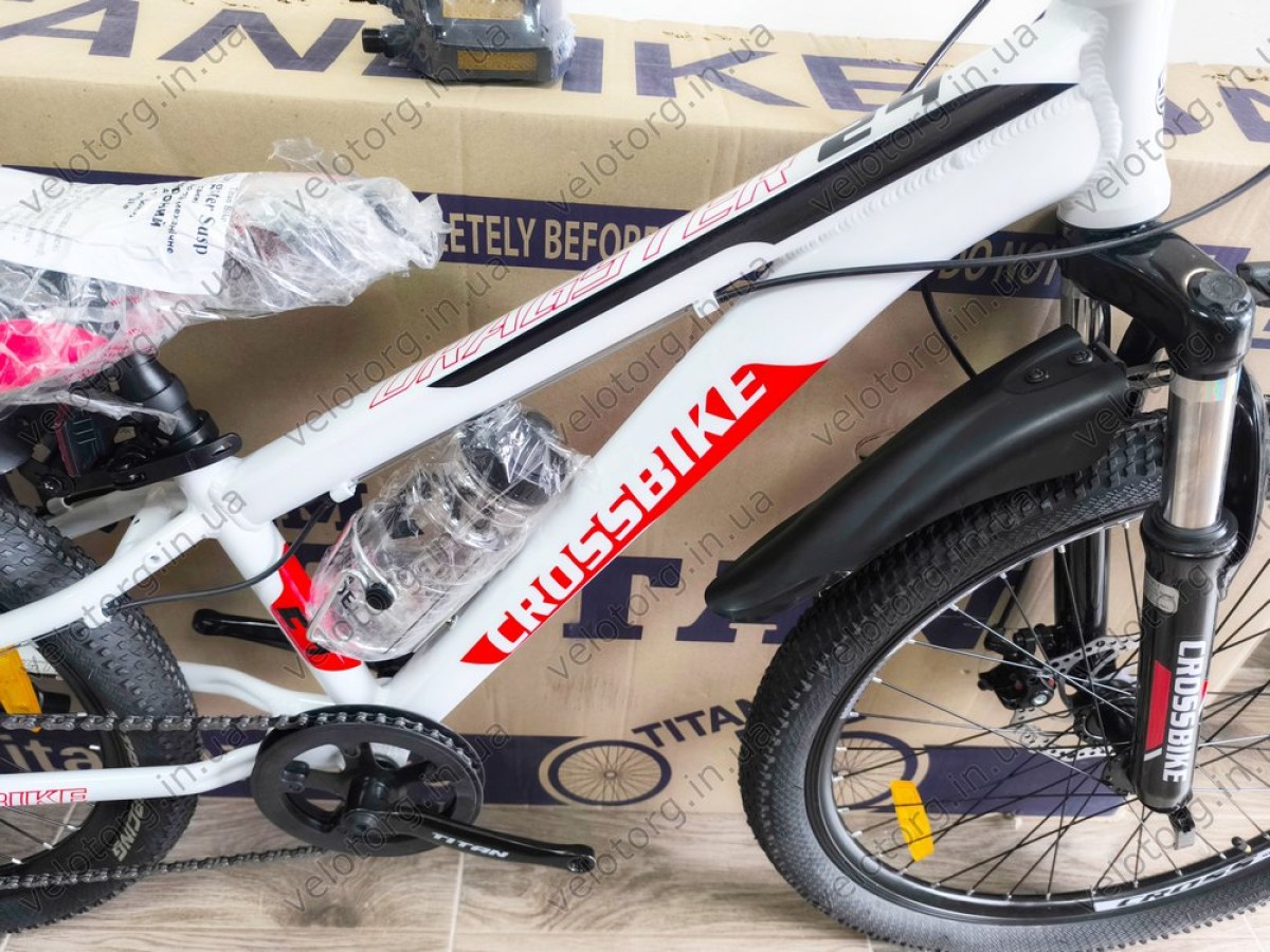 Велосипед CrossBike 24" Dragster Susp Рама 11" white-red – надійний гірський байк для підлітків