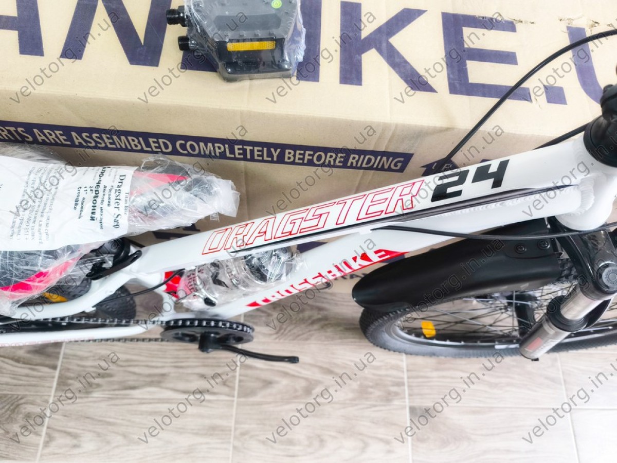 Велосипед CrossBike 24" Dragster Susp Рама 11" white-red – надійний гірський байк для підлітків