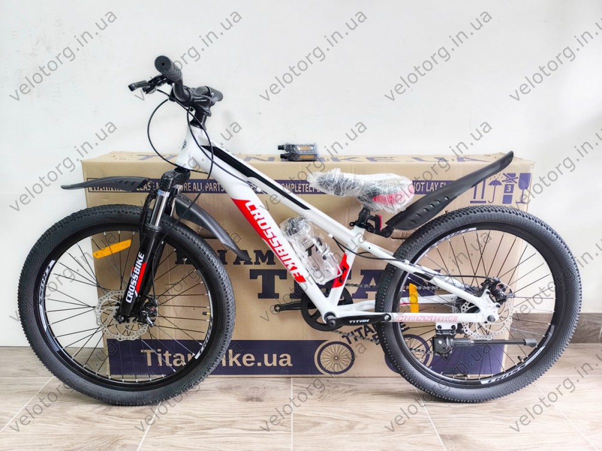 Велосипед CrossBike 24" Dragster Susp Рама 11" white-red – надійний гірський байк для підлітків