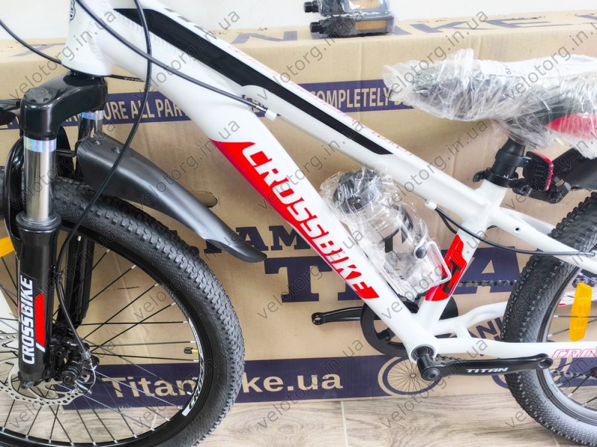 Велосипед CrossBike 24" Dragster Susp Рама 11" white-red – надійний гірський байк для підлітків