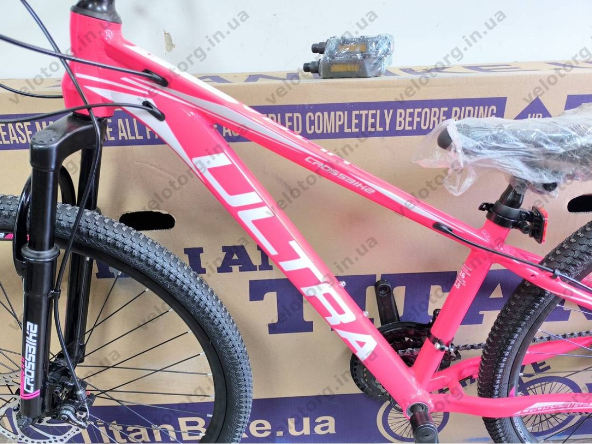 Велосипед CrossBike 26" Ultra 2026 Рама 13" pink-white алюмінієвий