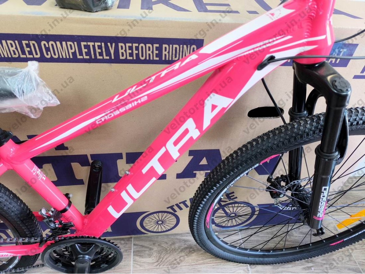 Велосипед CrossBike 26" Ultra 2026 Рама 13" pink-white алюмінієвий