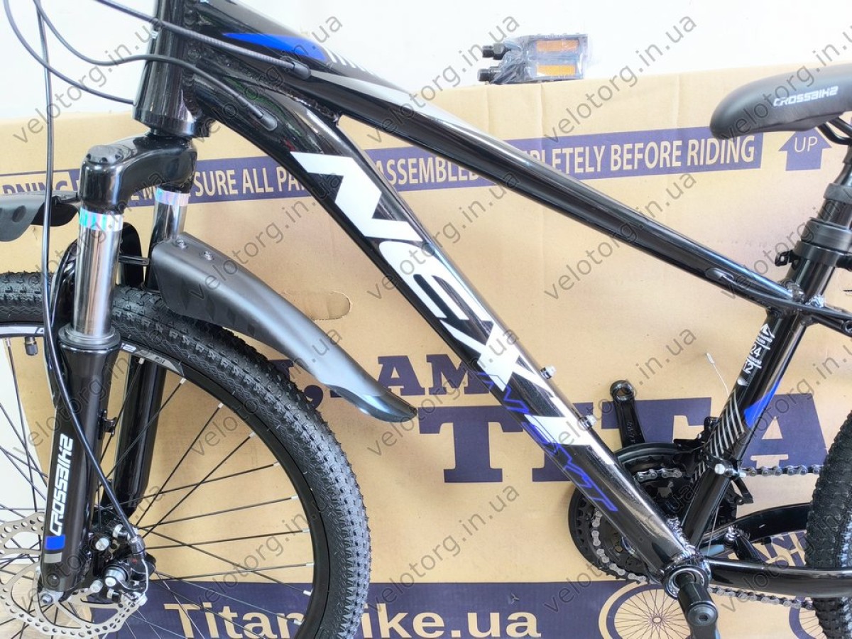 Велосипед Crossbike 24" Next 2025 Рама 12" black-blue — надійний гірський байк для підлітків