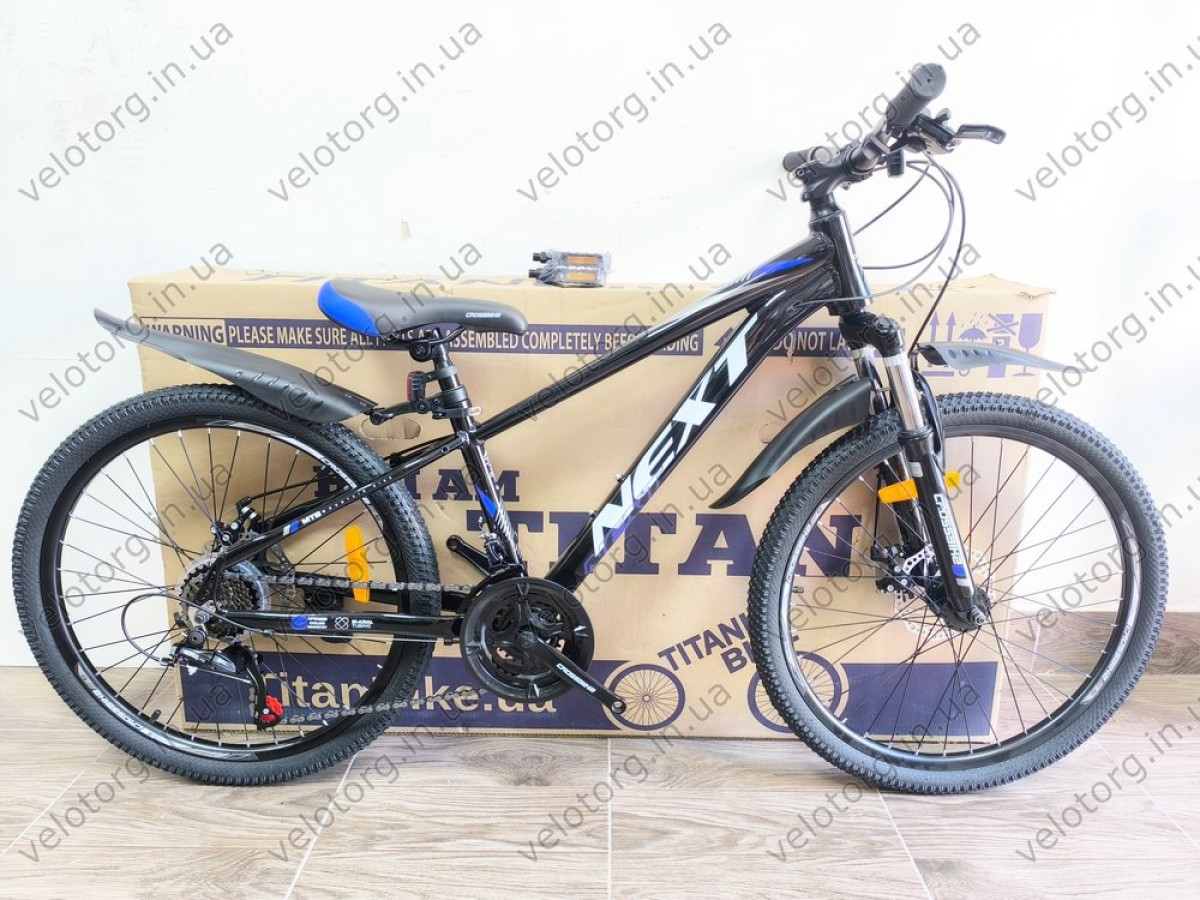 Велосипед Crossbike 24" Next 2025 Рама 12" black-blue — надійний гірський байк для підлітків