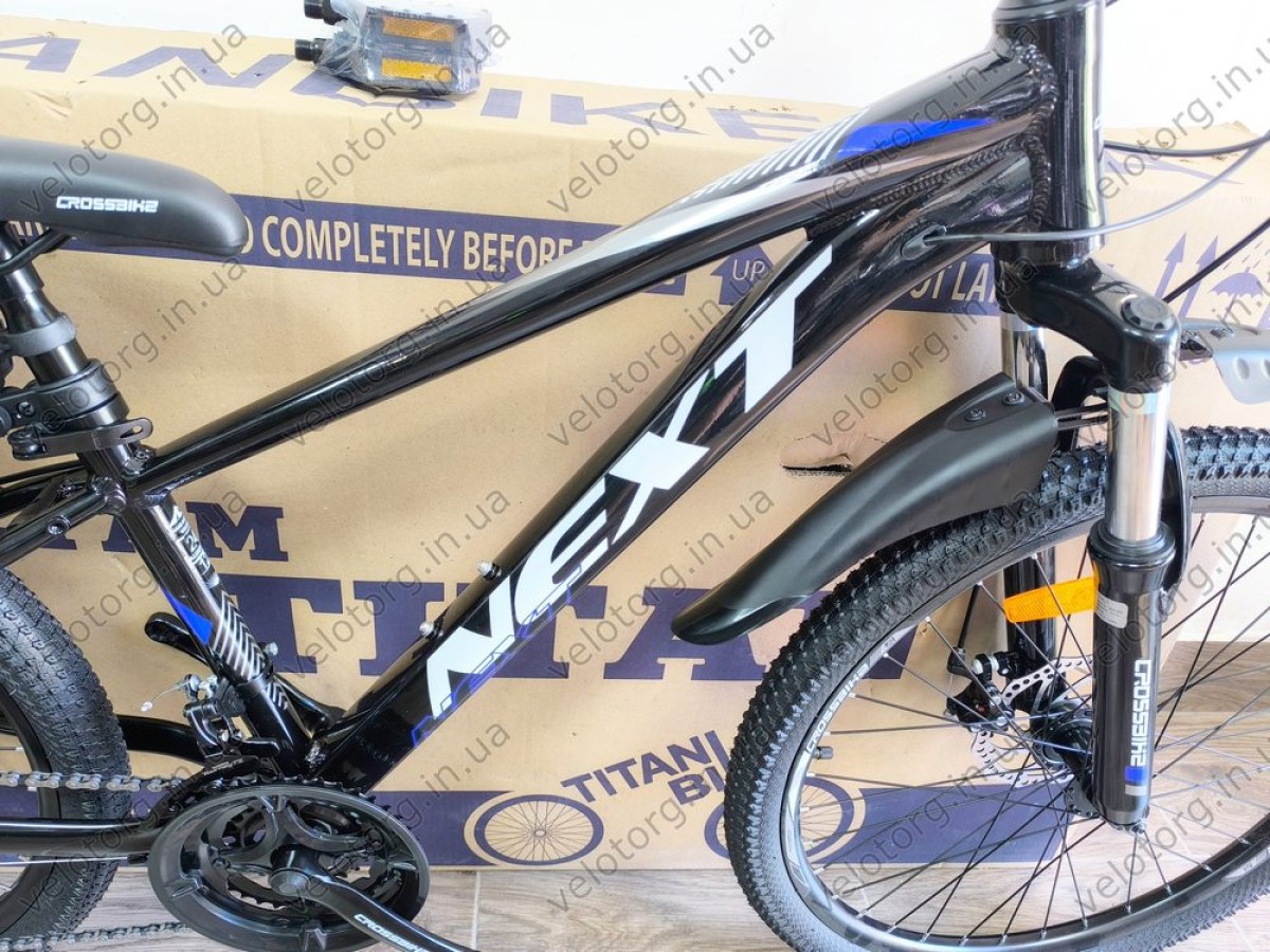 Велосипед Crossbike 24" Next 2025 Рама 12" black-blue — надійний гірський байк для підлітків