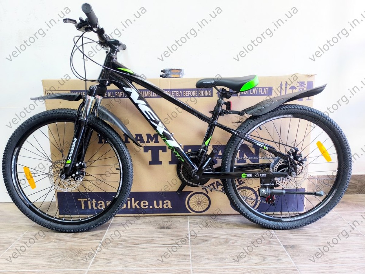 Велосипед Crossbike 24" Next 2025 Рама 12" black-green — надійний гірський байк для підлітків