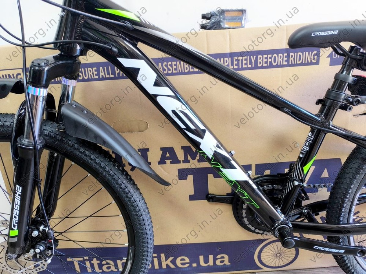 Велосипед Crossbike 24" Next 2025 Рама 12" black-green — надійний гірський байк для підлітків