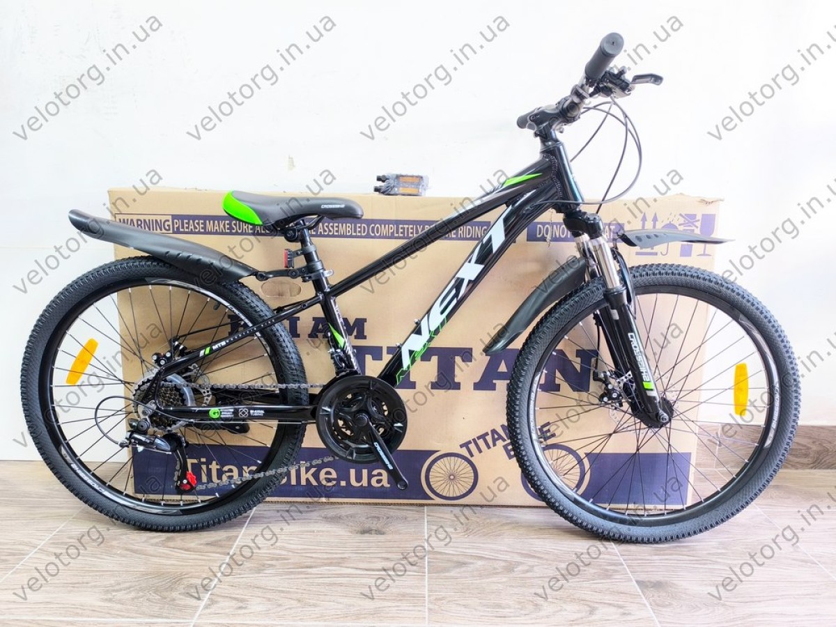 Велосипед Crossbike 24" Next 2025 Рама 12" black-green — надійний гірський байк для підлітків