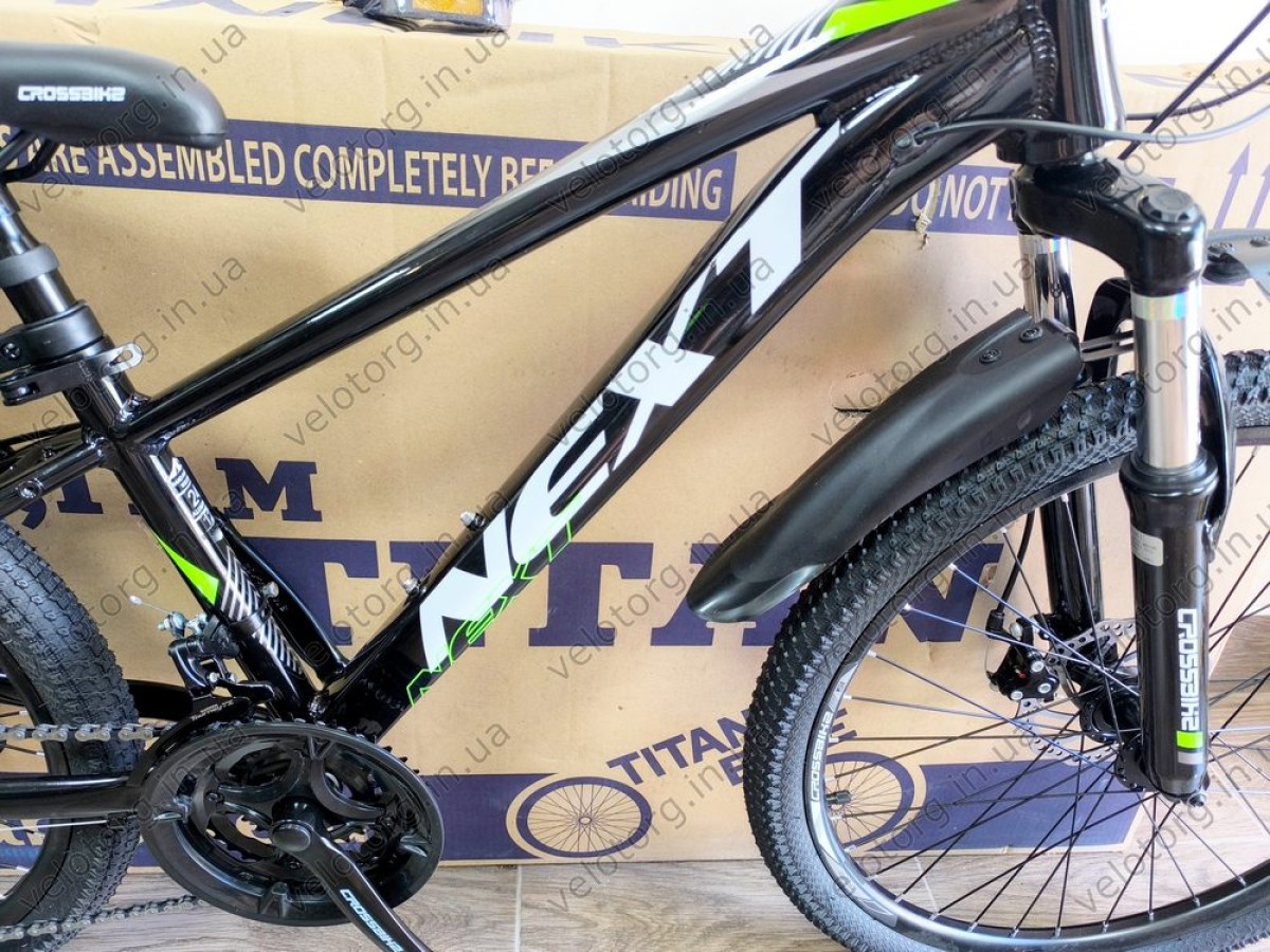 Велосипед Crossbike 24" Next 2025 Рама 12" black-green — надійний гірський байк для підлітків