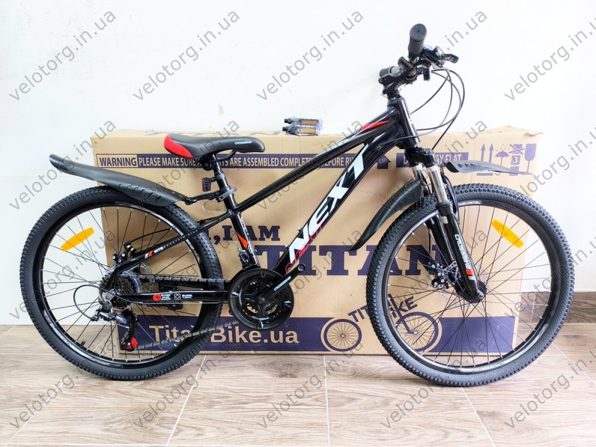 Велосипед Crossbike 24" Next 2025 Рама 12" black-red — надійний гірський байк для підлітків