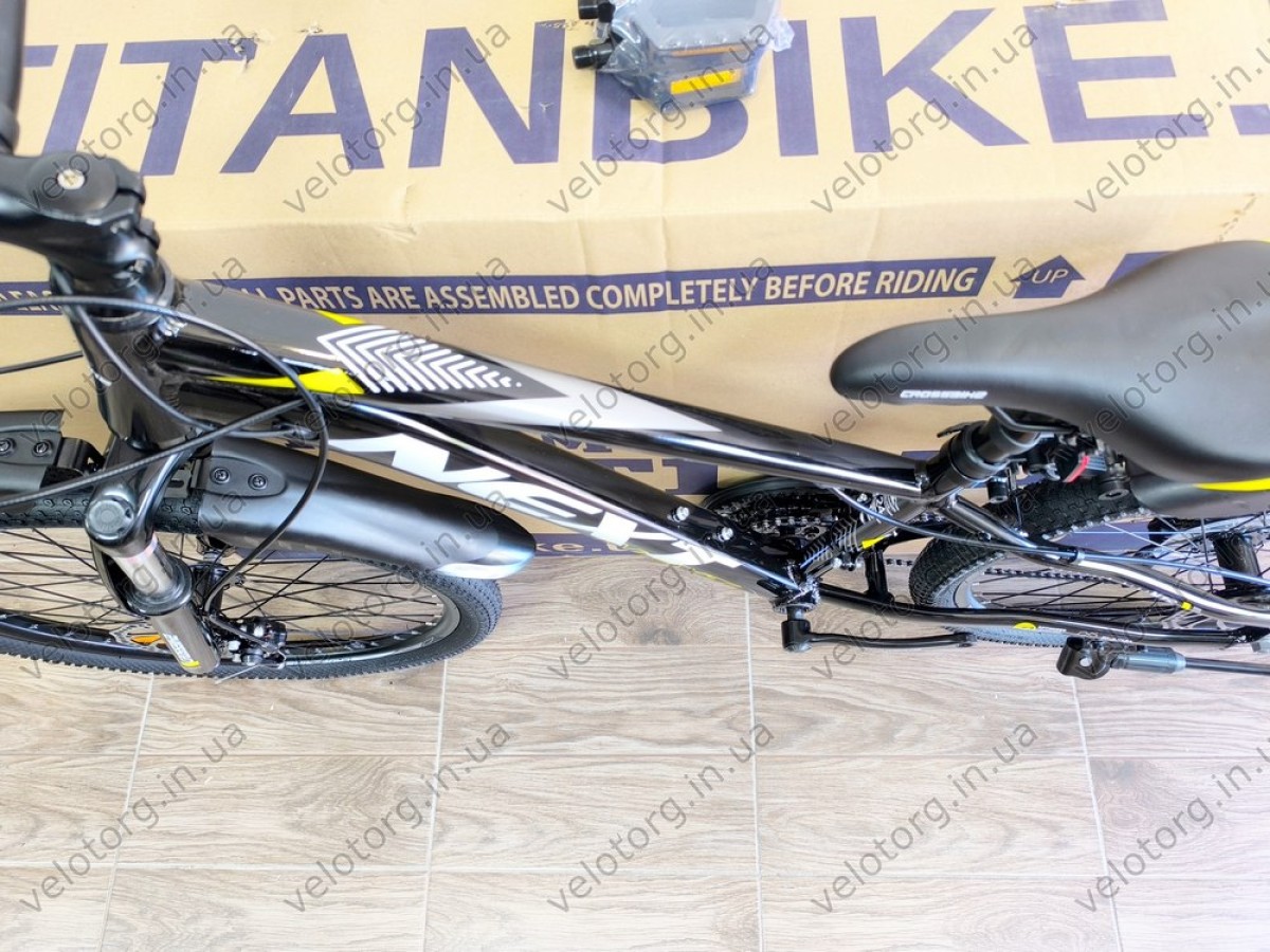 Велосипед Crossbike 24" Next 2025 Рама 12" black-yellow — надійний гірський байк для підлітків