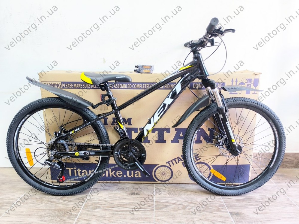 Велосипед Crossbike 24" Next 2025 Рама 12" black-yellow — надійний гірський байк для підлітків