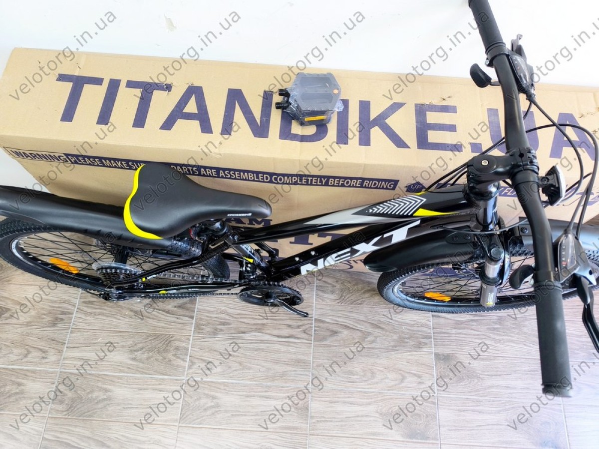 Велосипед Crossbike 24" Next 2025 Рама 12" black-yellow — надійний гірський байк для підлітків