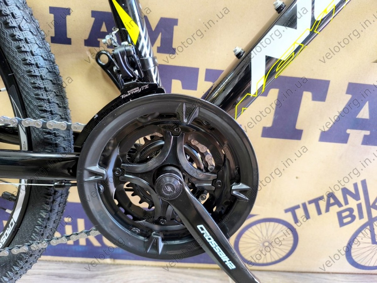 Велосипед Crossbike 24" Next 2025 Рама 12" black-yellow — надійний гірський байк для підлітків