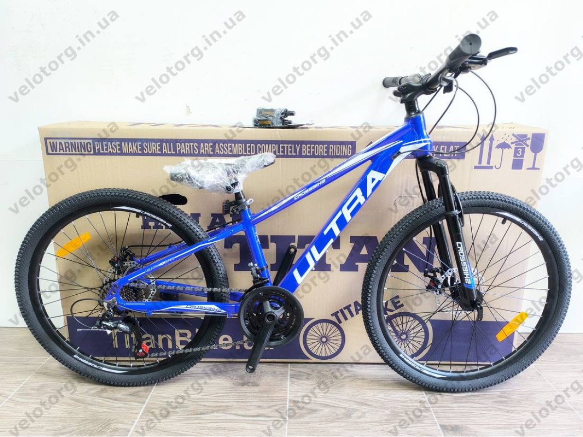 Велосипед Crossbike 24" Ultra 2026 Рама 12" blue-white алюмінієвий