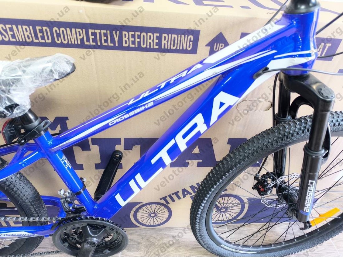 Велосипед Crossbike 24" Ultra 2026 Рама 12" blue-white алюмінієвий