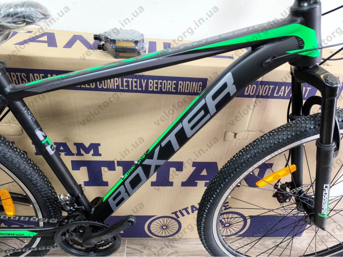 Купити велосипед Crossbike Boxter 29″ рама 19″ black-green – гірський MTB— надійний гірський велосипед для активних поїздок