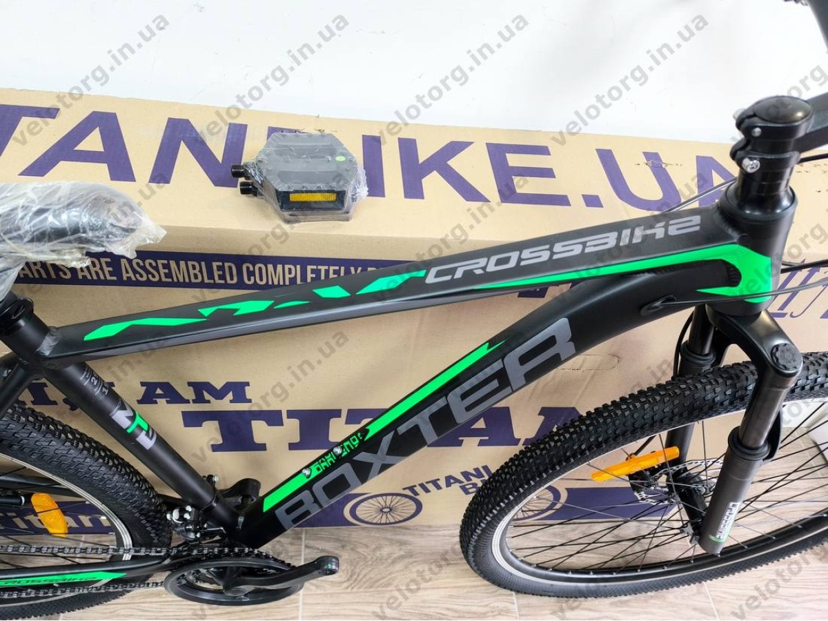 Купити велосипед Crossbike Boxter 29″ рама 19″ black-green – гірський MTB— надійний гірський велосипед для активних поїздок