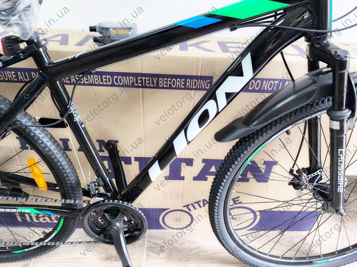 Купити велосипед CrossBike Lion 29" 2025 — рама 19", чорний-зелений
