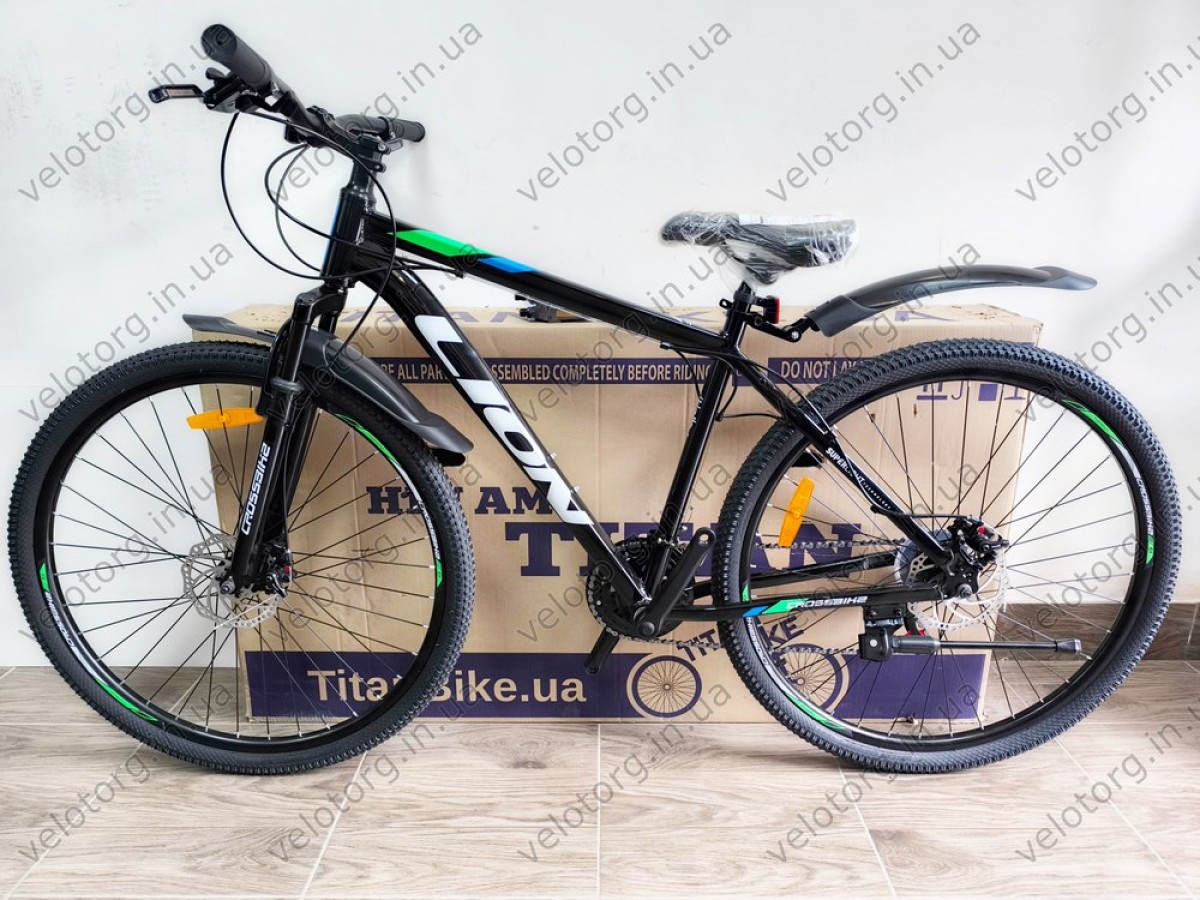 Купити велосипед CrossBike Lion 29" 2025 — рама 19", чорний-зелений