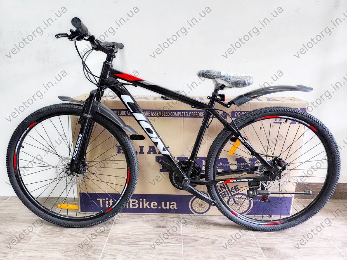 Купити велосипед CrossBike Lion 29" 2025 — рама 19", чорно-червоний