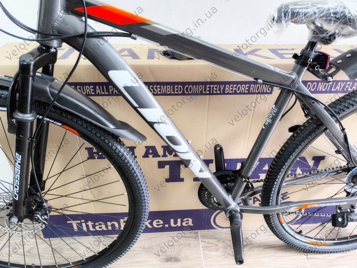 Купити велосипед CrossBike Lion 29" 2025 — рама 19", сіро-помаранчевий