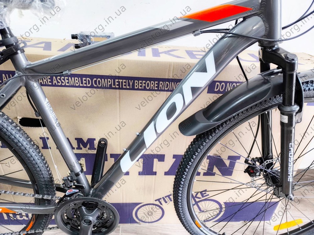 Купити велосипед CrossBike Lion 29" 2025 — рама 19", сіро-помаранчевий