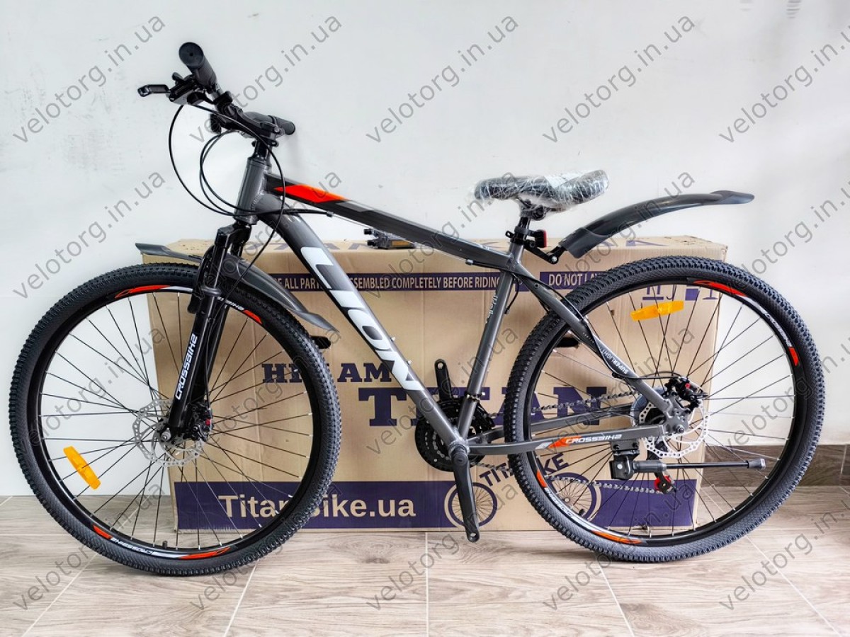 Купити велосипед CrossBike Lion 29" 2025 — рама 19", сіро-помаранчевий