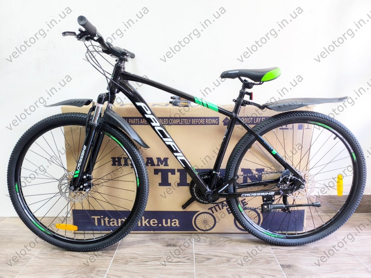 Велосипед Crossbike 29" Pacific 2025 black-green рама 19 — сучасний гірський велосипед 