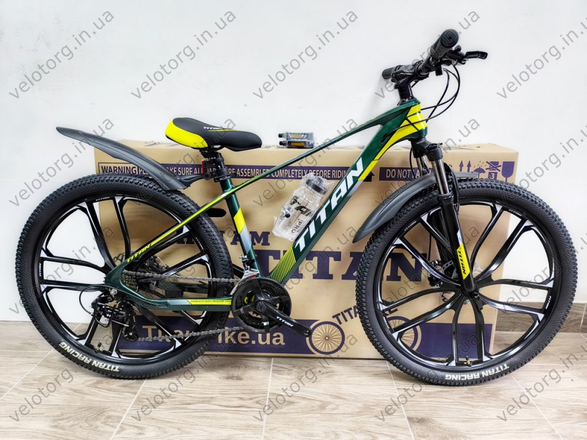 Велосипед Titan 26" Shadow green-yellow 2025 магнієвий — надійний гірський велосипед для активних поїздок