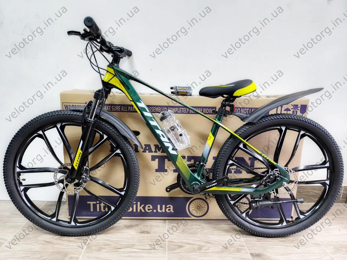 Велосипед Titan 26" Shadow green-yellow 2025 магнієвий — надійний гірський велосипед для активних поїздок
