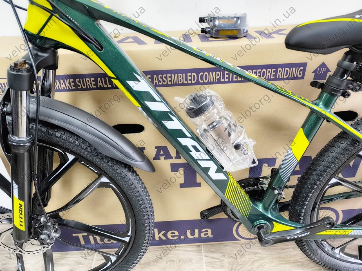 Велосипед Titan 26" Shadow green-yellow 2025 магнієвий — надійний гірський велосипед для активних поїздок