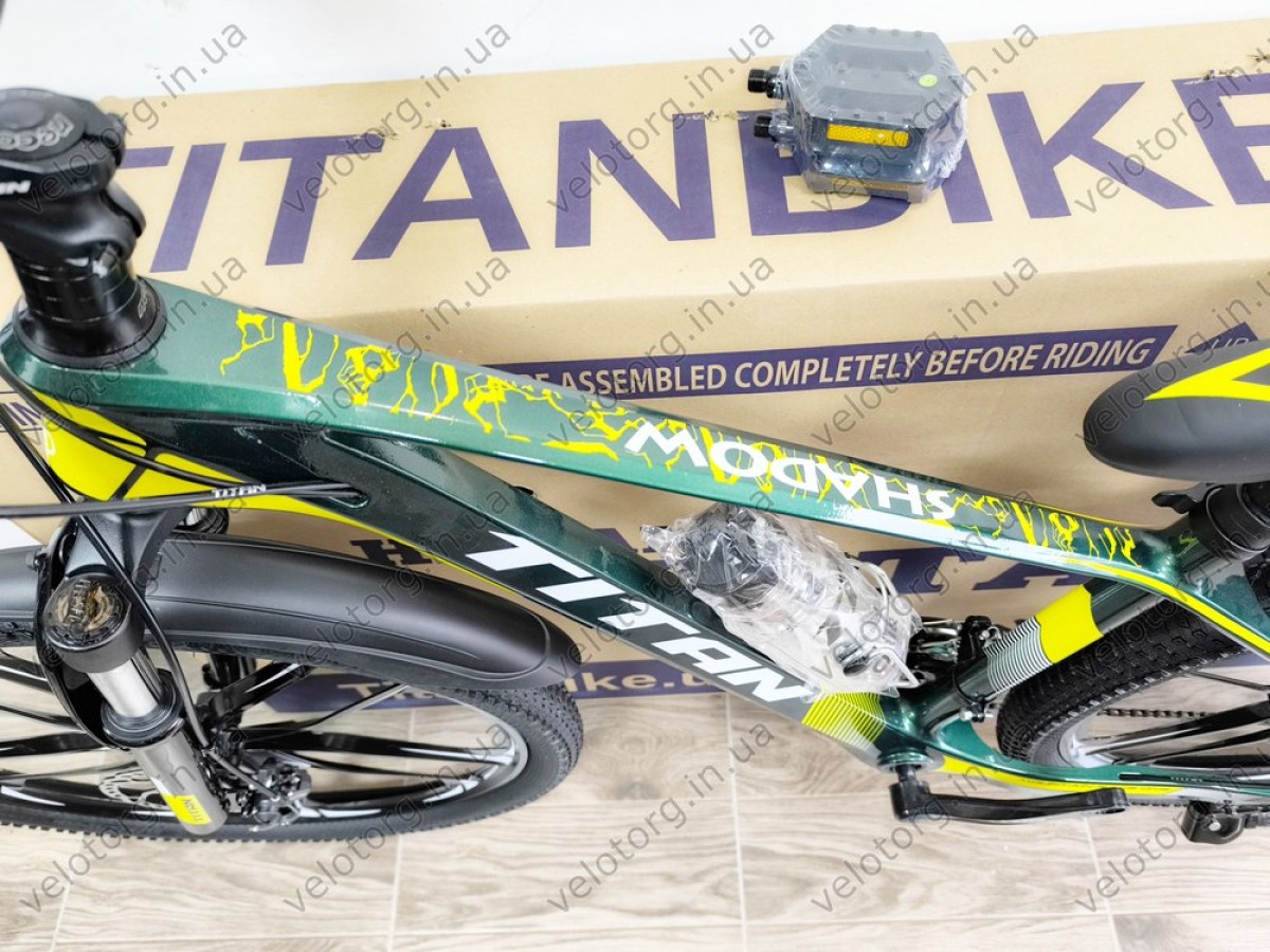 Велосипед Titan 26" Shadow green-yellow 2025 магнієвий — надійний гірський велосипед для активних поїздок