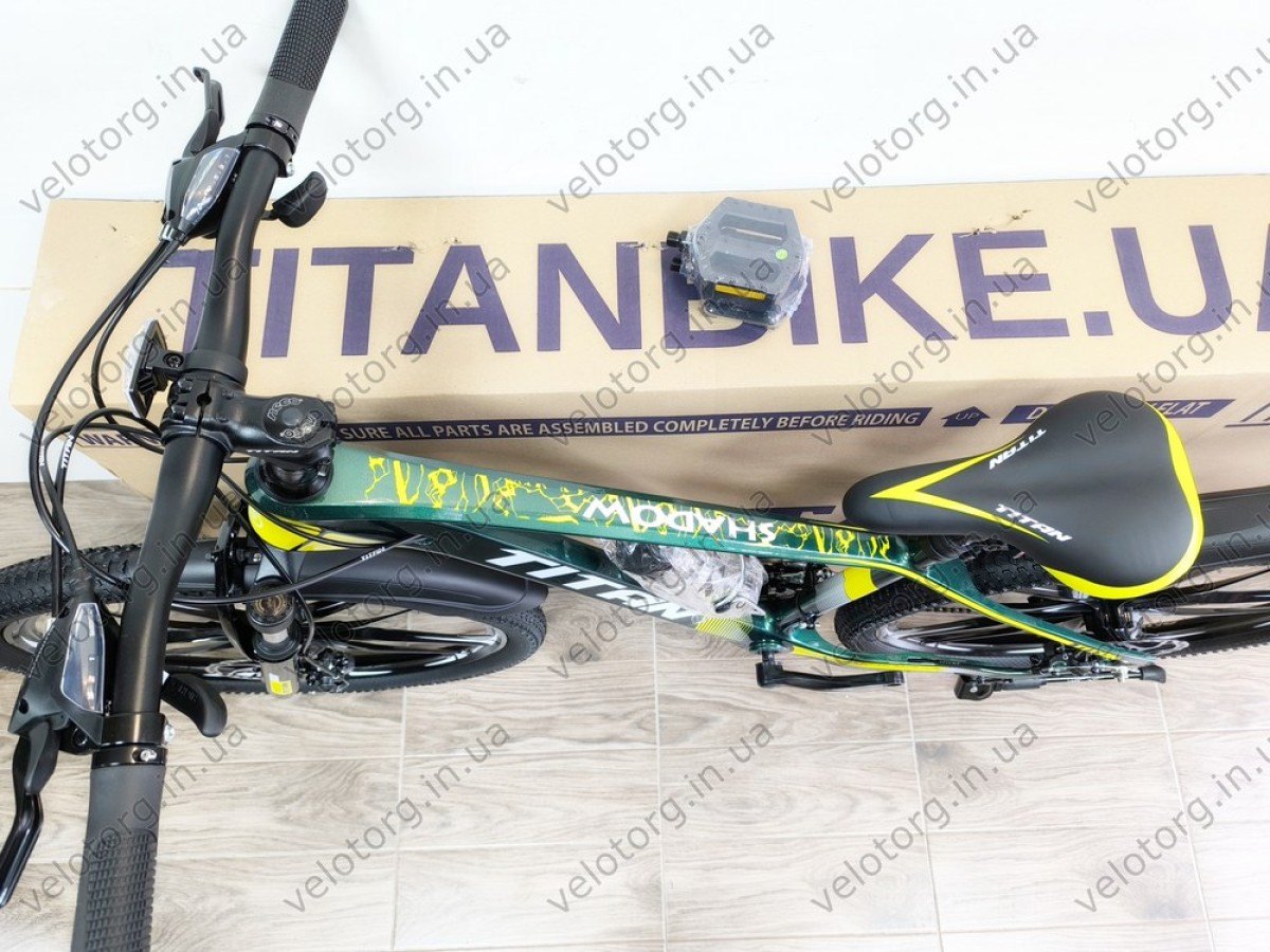 Велосипед Titan 26" Shadow green-yellow 2025 магнієвий — надійний гірський велосипед для активних поїздок