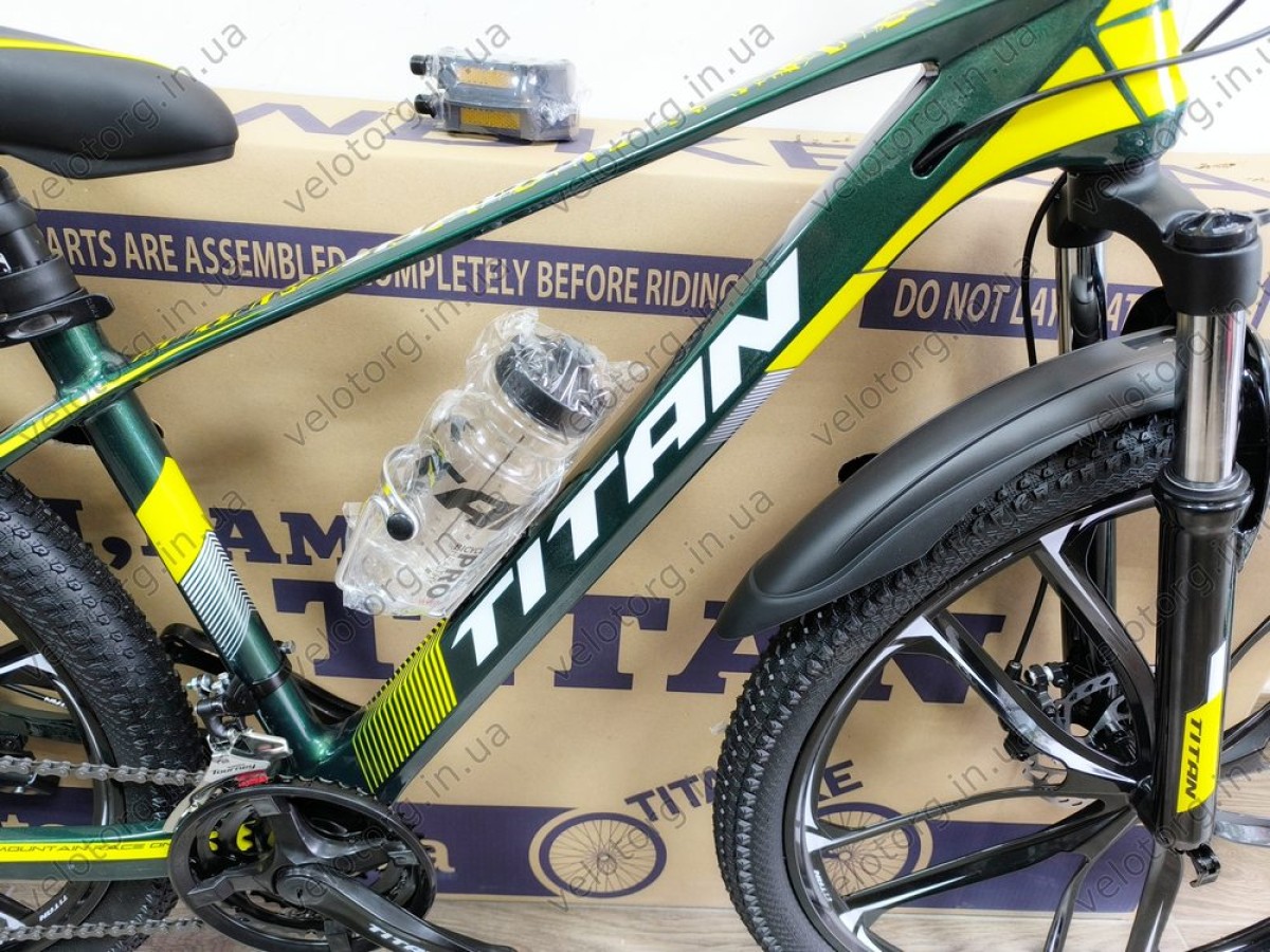 Велосипед Titan 26" Shadow green-yellow 2025 магнієвий — надійний гірський велосипед для активних поїздок