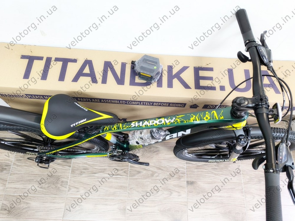 Велосипед Titan 26" Shadow green-yellow 2025 магнієвий — надійний гірський велосипед для активних поїздок