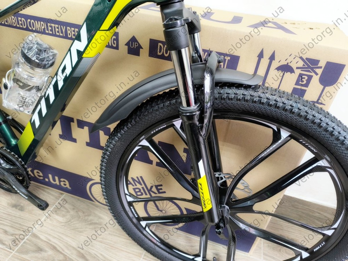 Велосипед Titan 26" Shadow green-yellow 2025 магнієвий — надійний гірський велосипед для активних поїздок